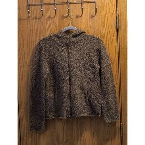 Cambridge Dry Goods Zip Front Wool Alpaca Blend Sweater Hooded Brown Medium P